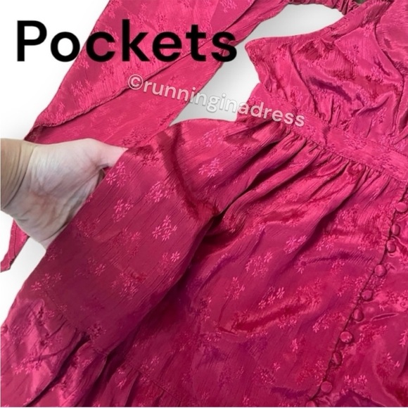 NWT Free People Cha Cha Maxi Dress In Red Cape Sleeve Empire Waist Size Medium - Picture 11 of 16